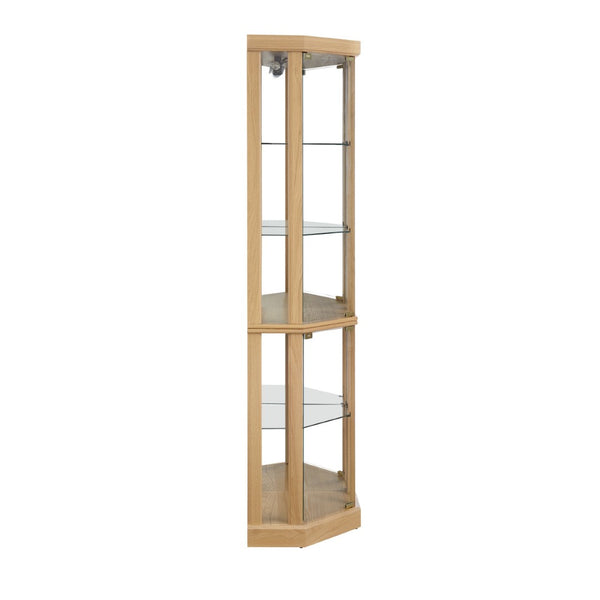English Elm Corner Curio Cabinet with Built-in Lighting Mirrored Back and Adjustable Glass Shelves W2275P194427
