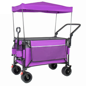 English Elm Multi-functional Heavy Duty Folding Wagon with Canopy Steel Frame All Terrain Wheels Purple W2932P417647