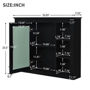 English Elm 35'' Modern Wall-Mounted Medicine Cabinet With Mirror, 6 Shelves & Towels Rod For Effortless Storage N710P236930B