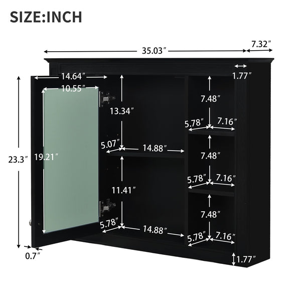 English Elm 35'' Modern Wall-Mounted Medicine Cabinet With Mirror, 6 Shelves & Towels Rod For Effortless Storage N710P236930B
