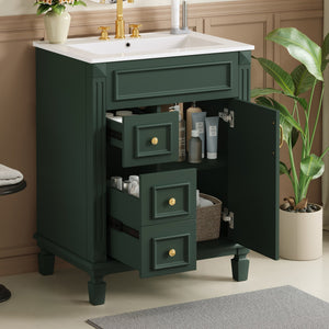 English Elm 24" Elegant Bathroom Vanity With Ceramic Sink - Space-Saving Design, 2 Drawers & Adjustable Shelf N710P318990F