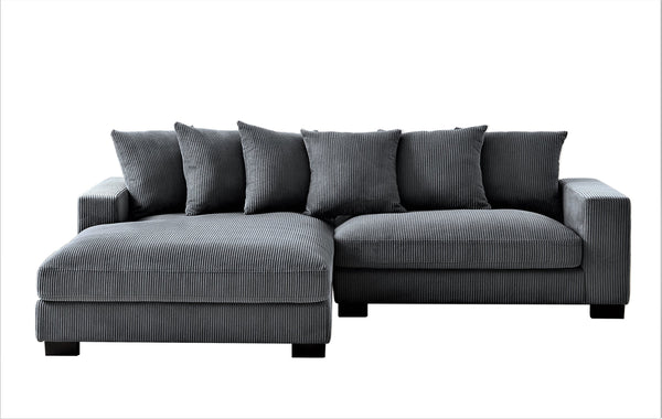 English Elm Luxe Oversized L-Shaped Sectional Sofa With Chaise - Dark Grey Corduroy, Deep Seating Comfort & Style B2735S00003