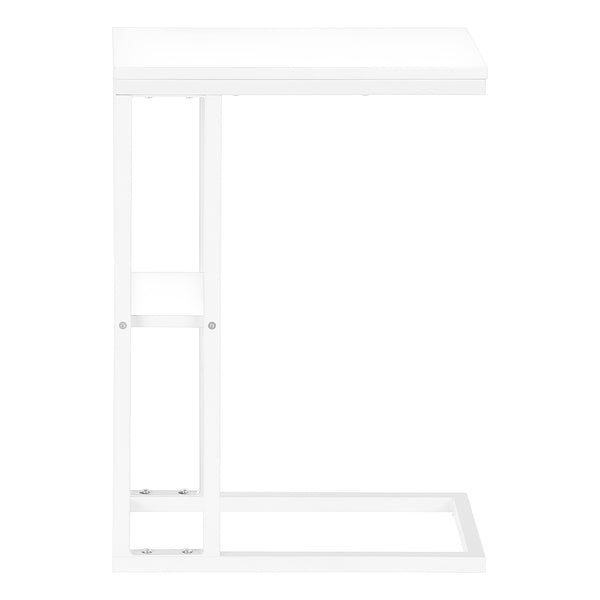 English Elm Accent Table - C-Shaped Modern Design For Living Room & Bedroom, White Marble Top & Metal Frame B2710P219402