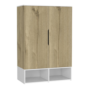 English Elm Armoire, Spacious Engineered Wood Wardrobe with Two Drawers, Hanging Rod and Hidden Storage Appeal Beige 51.97 L x 23.62 W x 5.51 H B097S00173