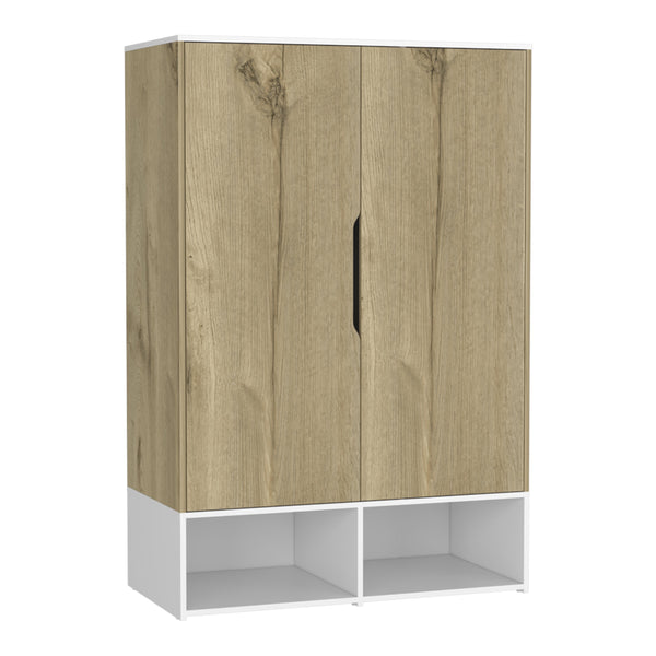 English Elm Armoire, Spacious Engineered Wood Wardrobe with Two Drawers, Hanging Rod and Hidden Storage Appeal Beige 51.97 L x 23.62 W x 5.51 H B097S00173
