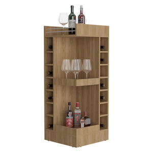 English Elm Bar Cabinet with Concealed Double Doors and 8 Wine Bottle Slots, Durable Engineered Wood Storage Solution Natural Wood 51.18 L x 23.23 W x 4.72 H B097P296848