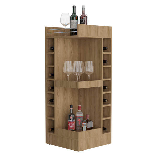 English Elm Bar Cabinet with Concealed Double Doors and 8 Wine Bottle Slots, Durable Engineered Wood Storage Solution Natural Wood 51.18 L x 23.23 W x 4.72 H B097P296848