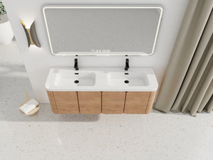 English Elm 60" Freestanding Double Sink Bathroom Vanity with Soft-close Doors and Three Drawers W999S00508