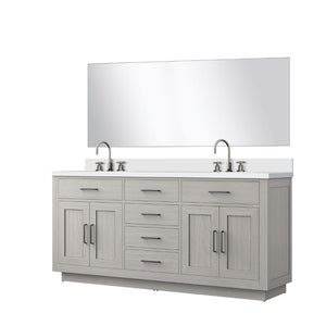 English Elm White Oak Double Bath Vanity Set With Cultured Marble Top, 70-Inch Mirror & Chrome Faucets Included B2731S01700-GIGA