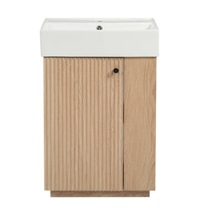 English Elm [video]21.6" Freestanding Bathroom Vanity Ceramic Sink Wavy Door Mdf Cabinet Small Bath Wood N729P285504N