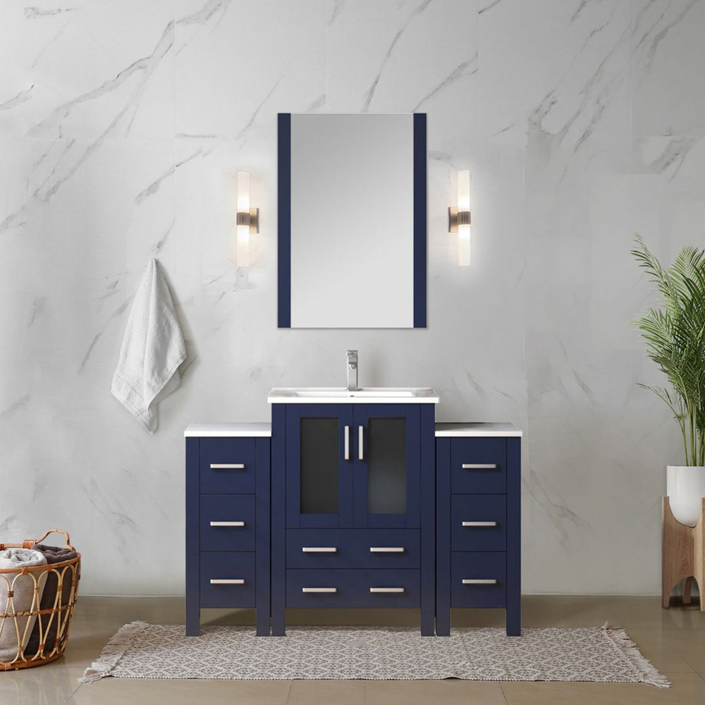 English Elm Navy Blue Single Bath Vanity 48" W With White Ceramic Top & Chrome Faucet, Elegant Storage Solution B2731S01200