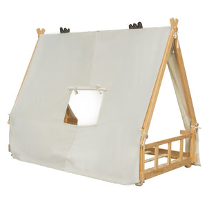 English Elm Twin Cabin Bed with Detachable Tent Skylight and Woodland Deer Antler Accents White N708P356716K