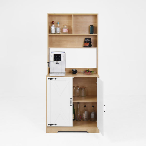 English Elm Pantry 2-Door 3-Tier Freestanding Larder Cupboard in Natural Particle Board with Shelves & Handles W409P225879