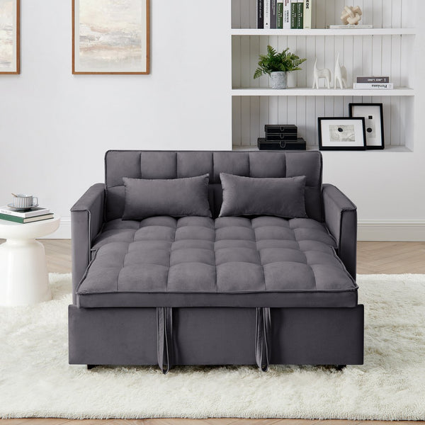 English Elm 54.33 Versatile foldable velvet sofa bed with tufted back, adjustable 3-position recline and durable wood frame Antique Gray W2353P252432