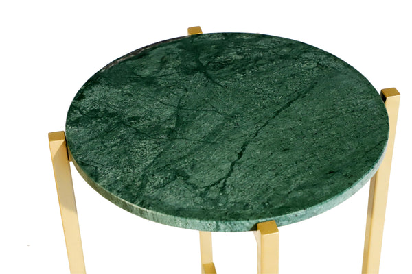 English Elm Marble Side Table With Elegant Green Top & Gold Metal Frame - Stylish Accent For Any Space! B346P320737