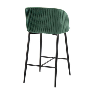 English Elm Fran Pleated Counter Stool Set Of 2 - Luxurious Green Velvet & Sturdy Black Metal For Modern Spaces B202S00274