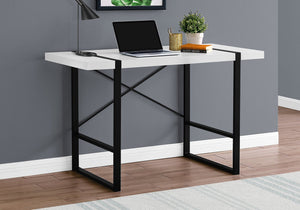 English Elm Computer Desk For Home Office - Modern White Laminate With Black Metal Accents, 49" Workstation B2710P219689