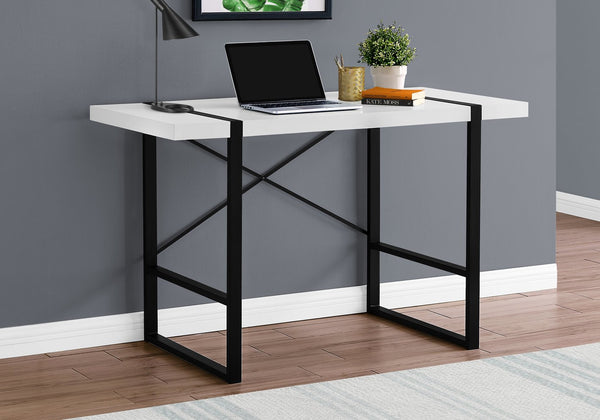 English Elm Computer Desk For Home Office - Modern White Laminate With Black Metal Accents, 49" Workstation B2710P219689