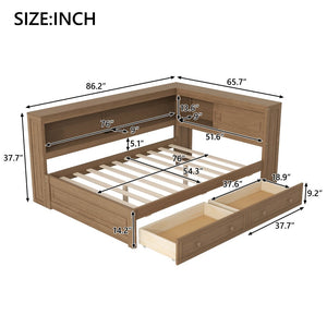 English Elm Full Pine Platform Daybed with Led Lighting Usb Charging Headboard Shelf and Drawers Wood N7090004032D