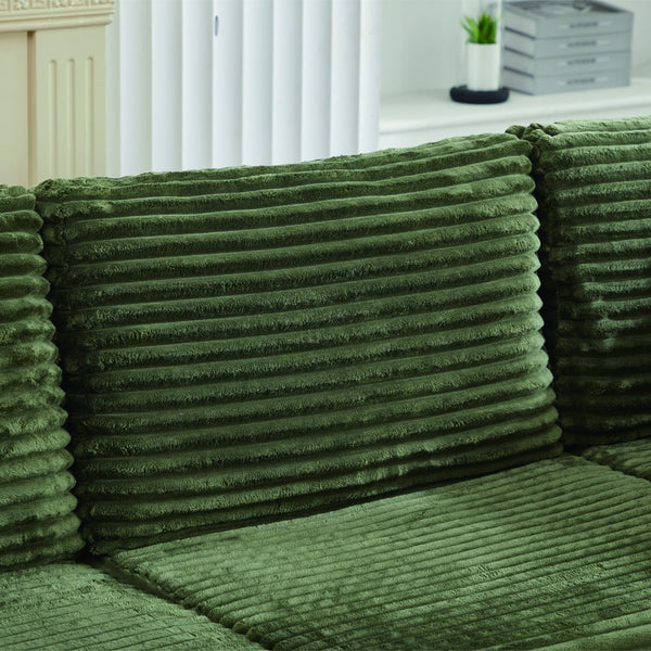 English Elm Corduroy Plush U-Shaped Sectional Sofa with Storage Ottoman, Pet-Friendly Durable Modular Comfort Green W2915S00065