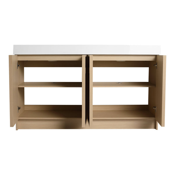 English Elm 60" Freestanding Vanity with Double Resin Sink, Scratch & Water-Resistant Plywood, Soft-Close Doors (Modern) W999S00266