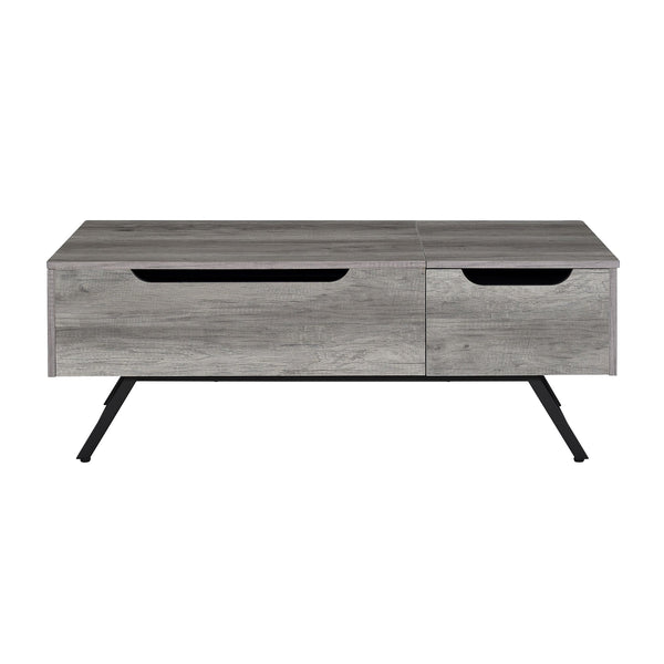 English Elm Grey Oak Rectangular Lift-Top Coffee Table with Storage Drawer, Metal Splayed Legs, Modern Rustic Appeal B062P191130