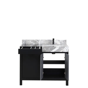 English Elm Black Bath Vanity With Castle Grey Marble Top, Gun Metal Faucet, Soft-Close Drawers & Storage Space B2731P261090