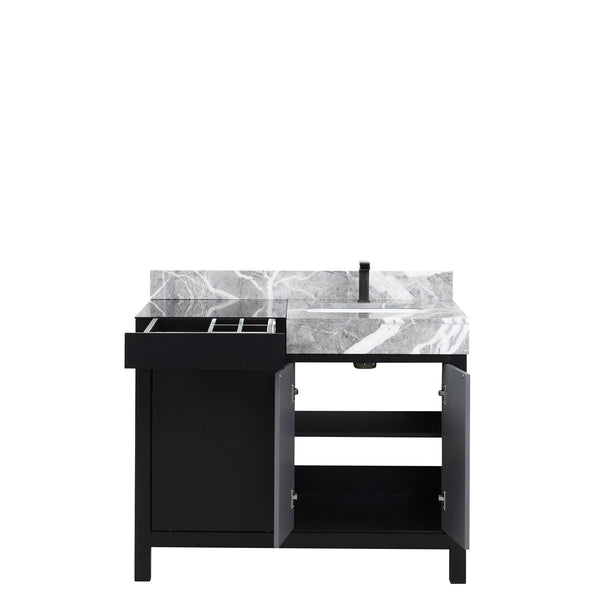 English Elm Black Bath Vanity With Castle Grey Marble Top, Gun Metal Faucet, Soft-Close Drawers & Storage Space B2731P261090
