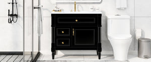 English Elm 36" Bathroom Vanity With Elegant Ceramic Sink, Adjustable Storage, And Sleek Black Finish For Modern Style N725P356064B