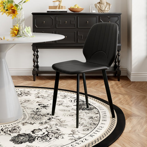 English Elm Modern Faux Leather Dining Chair Set Padded Seat Matte Black Legs Kitchen Seating W1535P460315