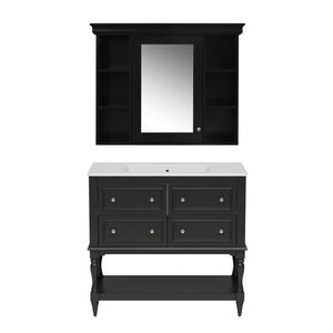 English Elm 36'' Modern Bathroom Vanity with Ceramic Sink and Medicine Cabinet, Solid Wood Frame, 4 Drawers, Waterproof Finish Black SW000138AAB-1