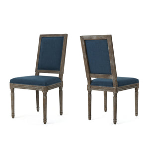 English Elm Christopher Knight Home® - DINING Navy Blue Fabric Chairs Set of 2 with Weathered Rubberwood Legs, Classic Antique Look, 250lb Capacity 61568.00NBL