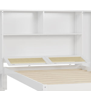 English Elm Twin Multifunctional Bed with Rattan Headboard Storage, Drawer & Shelves — Space-Saving Pine Design White 50.4 L x 19.8 W x 5.5 H N733S241280K