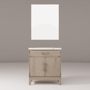 English Elm Grey Oak Single Bath Vanity With Carrara Marble Top & Mirror - 30" W Stylish Storage Solution B2731S01456