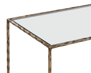 Sunpan Emine Nightstand - Hand-Hammered Metal Craftsmanship with Antique Brass & Tempered Glass Elegance