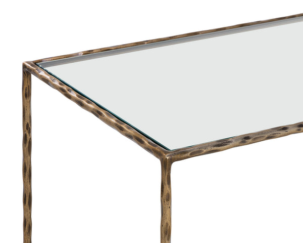 Sunpan Emine Nightstand - Hand-Hammered Metal Craftsmanship with Antique Brass & Tempered Glass Elegance