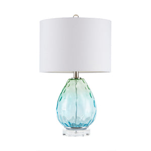 JLA Home 510 Design - Ombre Glass Table Lamp with Gradient Base and Cream Drum Shade for Cozy Ambient Lighting, Modern Style Blue UH153-0057