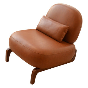 English Elm Cute Faux Leather Armless Accent Chair Solid Wood Legs Cushioned Seat Modern Brown W2105P440978