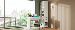 English Elm Versatile Makeup Vanity Desk with Mirror, Built-In Charging Station, 8 Hidden Storage Spaces, White N733S291664K