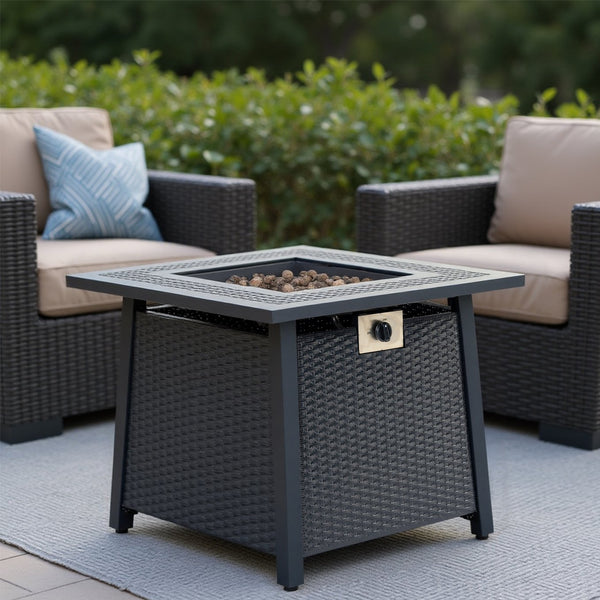 English Elm 28-Inch Iron Square Propane Fire Pit Table - Durable, Stylish, And Versatile For Outdoor Gatherings W3131P277174