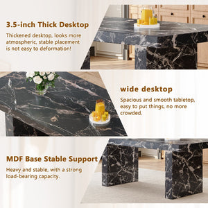 English Elm Table and Chair Set 7 Piece Marble Pattern Mdf Top with Linen Dining Seats Black,Light Gray W1151S03920