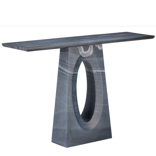 Demi Black Console Table – Elegant Bheslana Marble Accent with Unique Veining & Modern Design