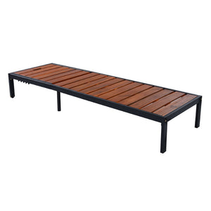 English Elm Outdoor Acacia Wood Slat Chaise Lounge with Powder Coated Frame for Patio Resort Black+Brown N719P383161D