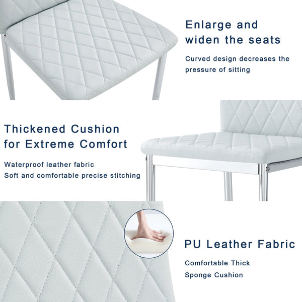 English Elm 8-set high-back leather chairs with diamond quilt, 45D foam, steel frame, scratch-resistant PU, 300lb capacity W2920P303606