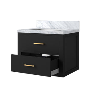 English Elm Black 24" Single Bath Vanity With Acrylic Top – Compact Design, Soft-Close Features, Fully Assembled B2731P257902