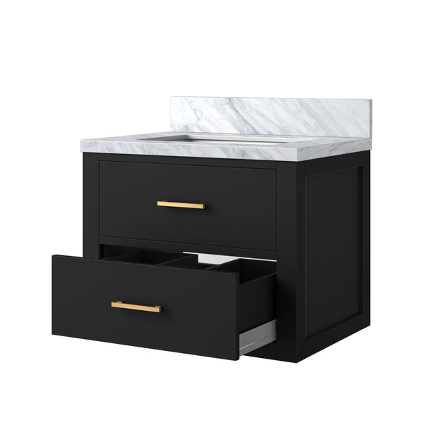 English Elm Black 24" Single Bath Vanity With Acrylic Top – Compact Design, Soft-Close Features, Fully Assembled B2731P257902
