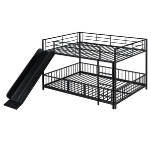 English Elm Full Full over Full Metal Bunk Bed with Slide, Interchangeable Stairs, Gate & Safety Guardrails for Kids Black SF000170AAB