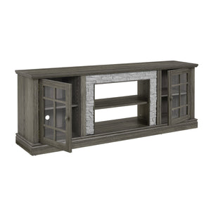 English Elm 70" Modern TV Stand with Faux Stone Top, Spacious 2-Door Media Console with Cable Management and Adjustable Shelves, Vintage Metal Handles, Durable MDF Construction for Living Room Entertainment (Fits up to 75") Grey W2275P342688