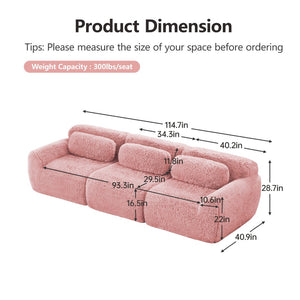 English Elm 114''soft Plush Modular Sectional Sofa with Cloud Cushions for Living Room Theater Pink W714S01558