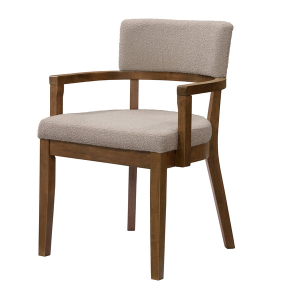 English Elm Christopher Knight Home® - Mid Mid Century Modern Boucle Dining Chairs with Wood Frame, U-Shape Arms, High-Density Foam Comfort khaki,Walnut N771P331337T